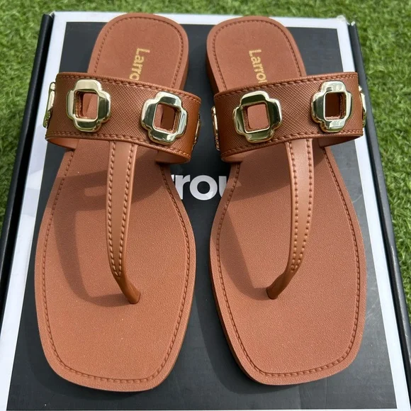 Larroude Milan S Jelly Thong Sandals, Caramel, 8/9 - Picture 2 of 5